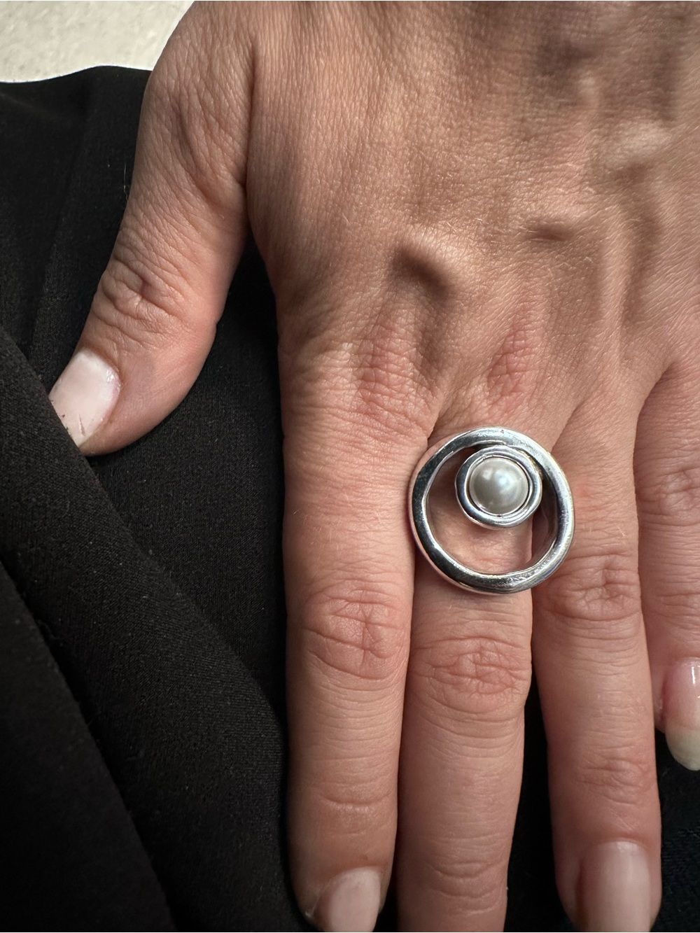 Silver Double Halo Pearl Ring